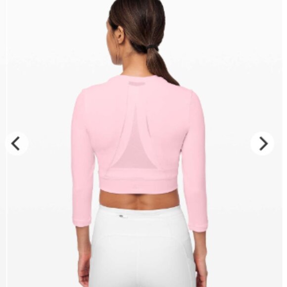 Lululemon Short Stop Long Sleeve Crop Top Mesh Detail Size 8 Powdered Rose Pink - Picture 1 of 6